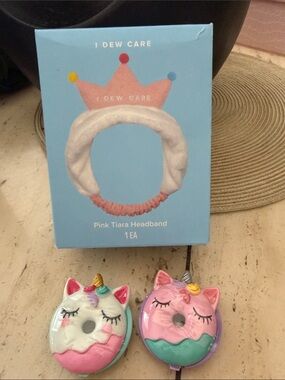 I Dew Care Pink Tiara Headband with 2 Unicorn Lip Glosses
